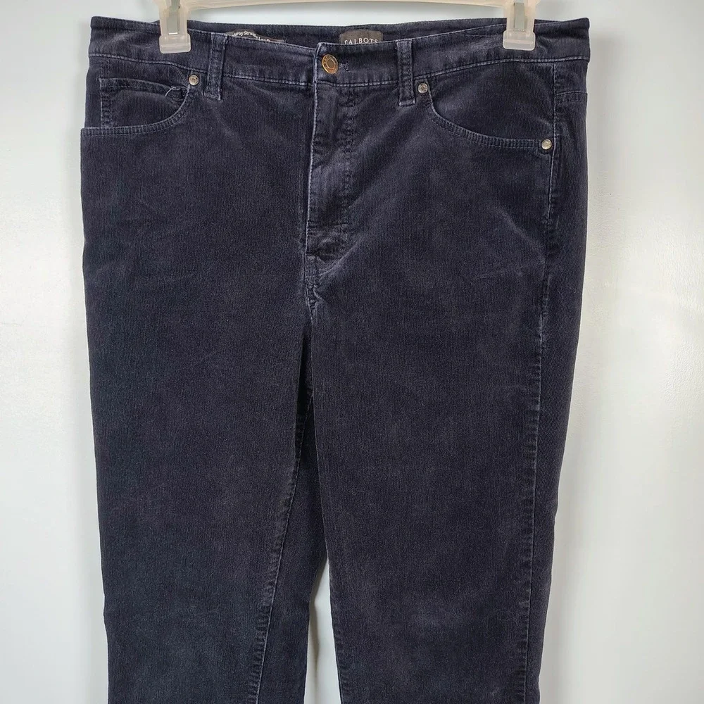 Talbots Womens SZ 12 Corduroy Straight Leg Pant Navy Blue Dark Academia Preppy